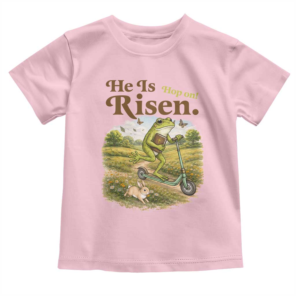 He Is Risen Hop On Toddler T Shirt Christian Easter Frog TS14 Light Pink Print Your Wear