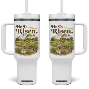 He Is Risen Hop On Tumbler With Handle Christian Easter Frog TS14 One Size: 40 oz White Print Your Wear