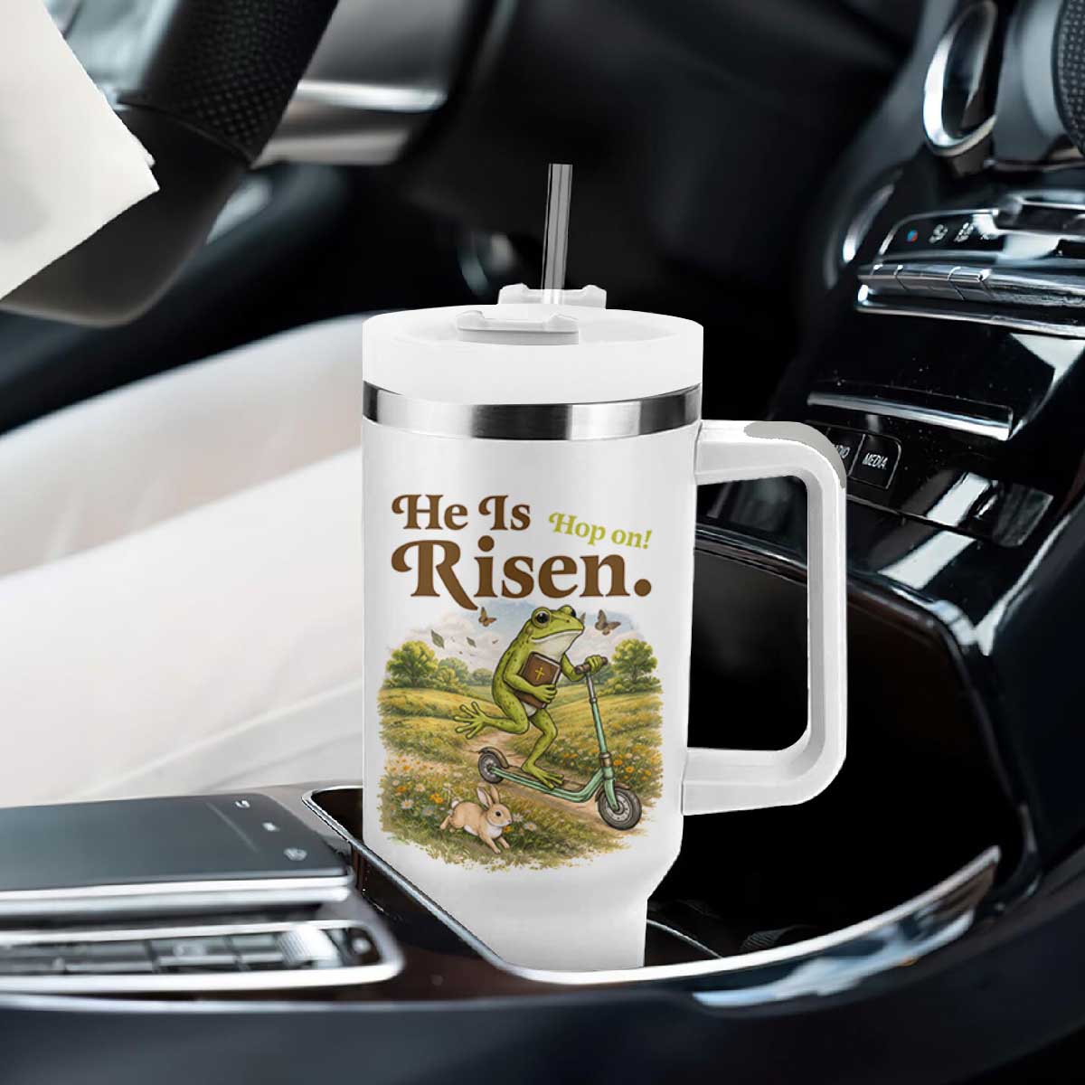 He Is Risen Hop On Tumbler With Handle Christian Easter Frog TS14 Print Your Wear