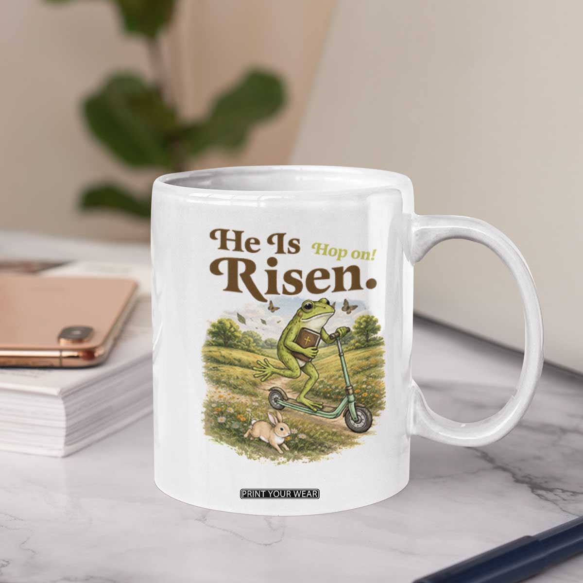 He Is Risen Hop On Coffee Mug Christian Easter Frog TS14 Print Your Wear