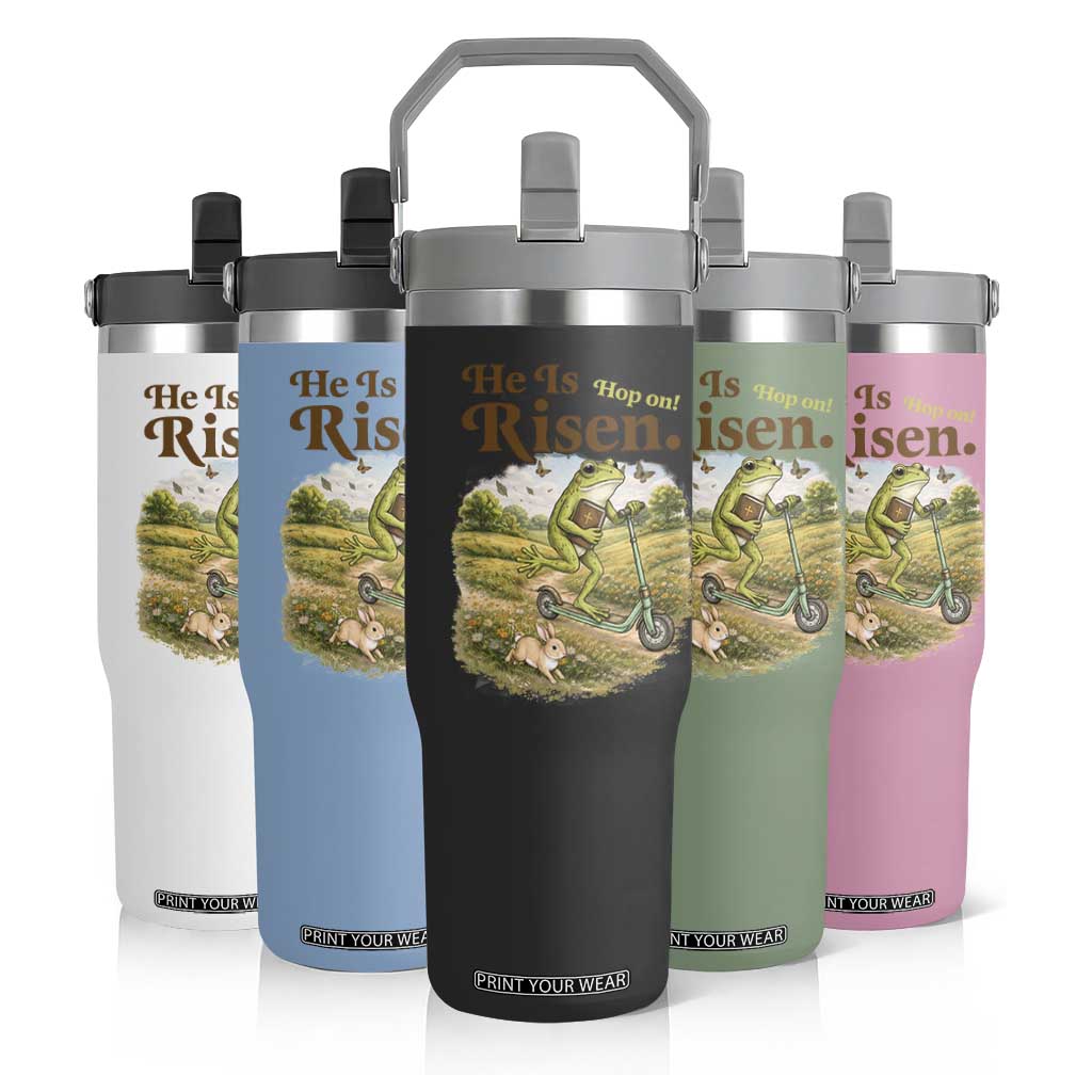 He Is Risen Hop On Flip Straw Tumbler Christian Easter Frog TS14 Print Your Wear