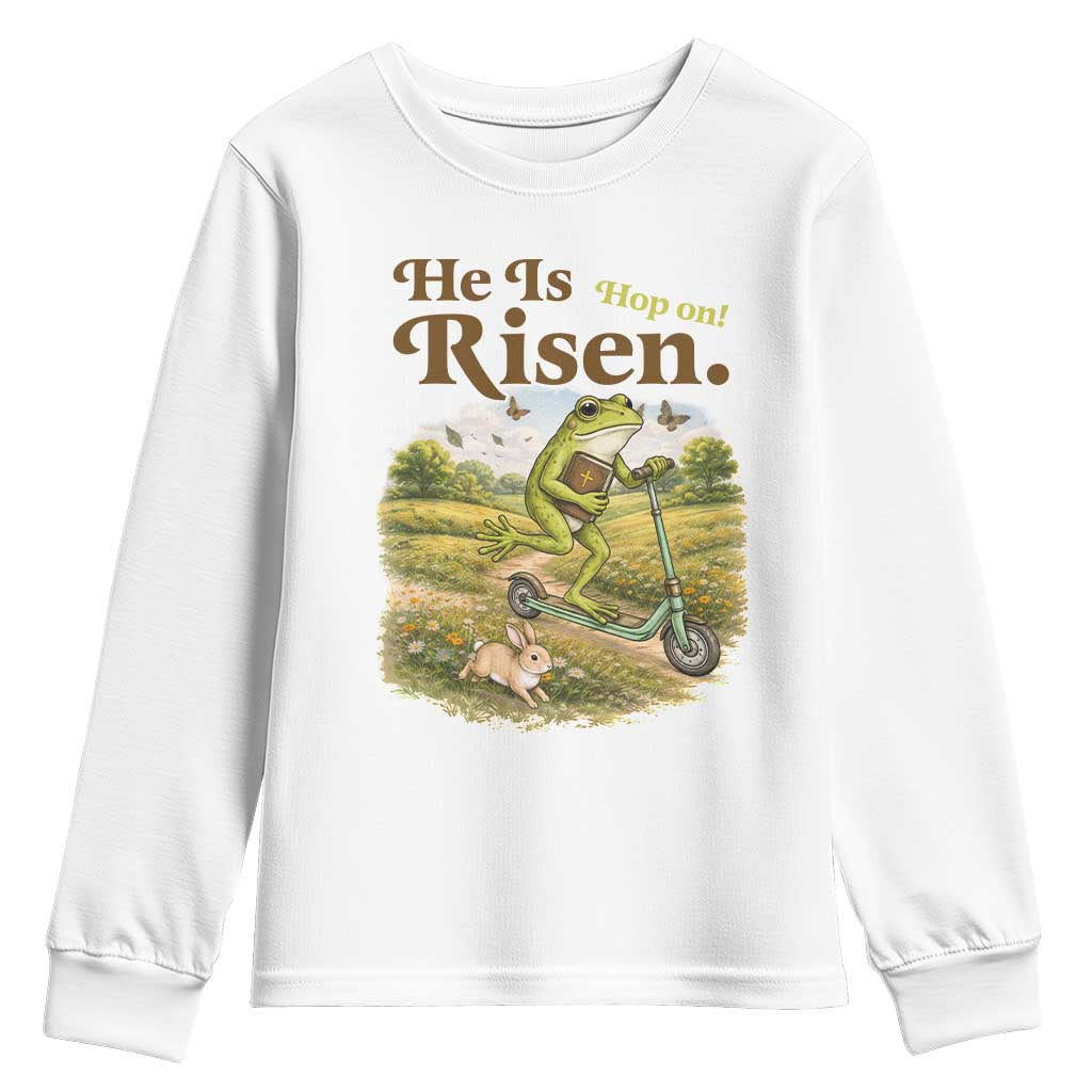 He Is Risen Hop On Youth Sweatshirt Christian Easter Frog TS14 White Print Your Wear