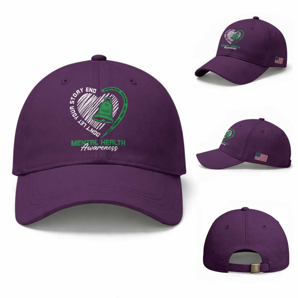 Mental Health Awarenes Baseball Cap Green Ribbon Inspirational Psychologist Therapist TS14 Baseball Cap Universal Fit Purple Print Your Wear