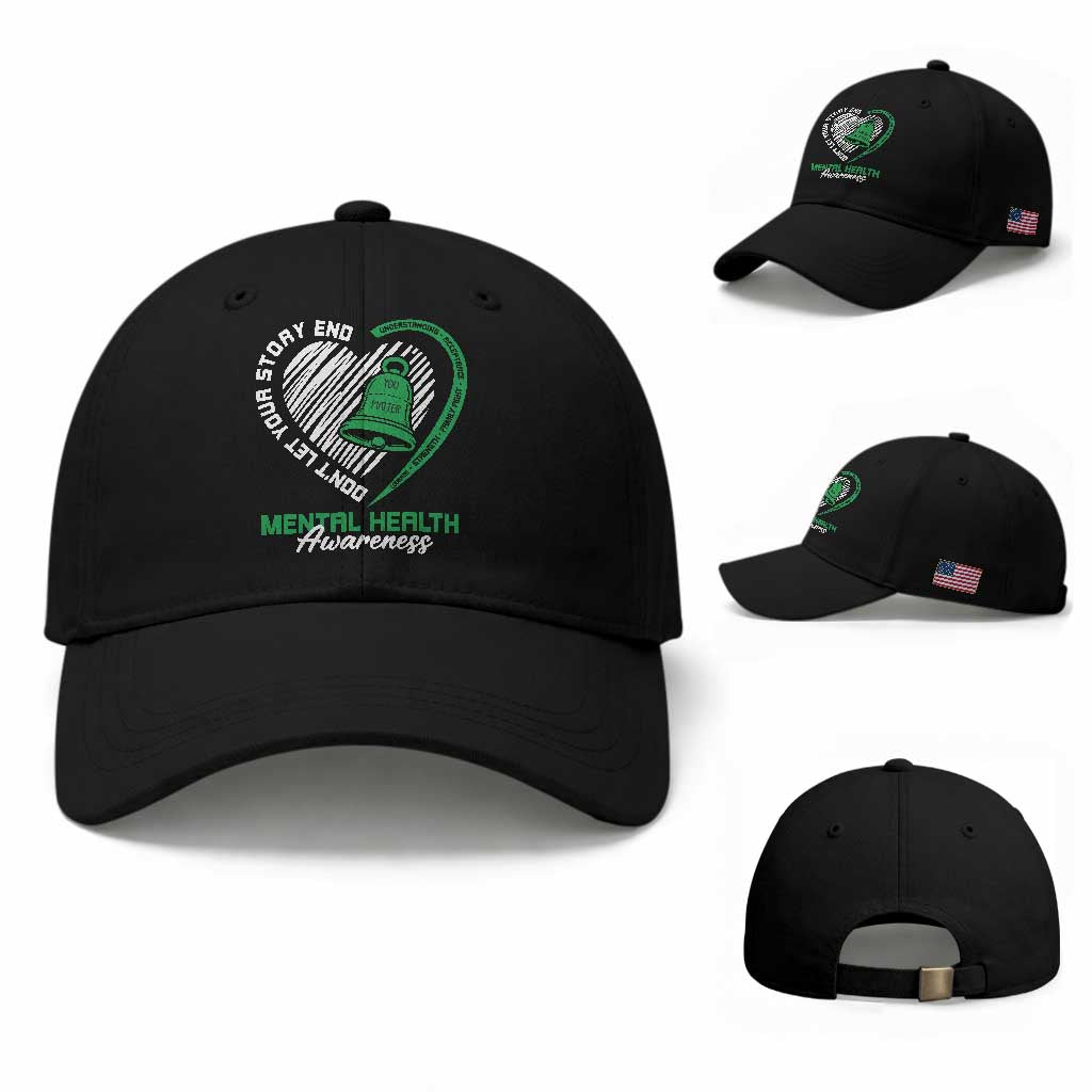 Mental Health Awarenes Baseball Cap Green Ribbon Inspirational Psychologist Therapist TS14 Baseball Cap Universal Fit Black Print Your Wear