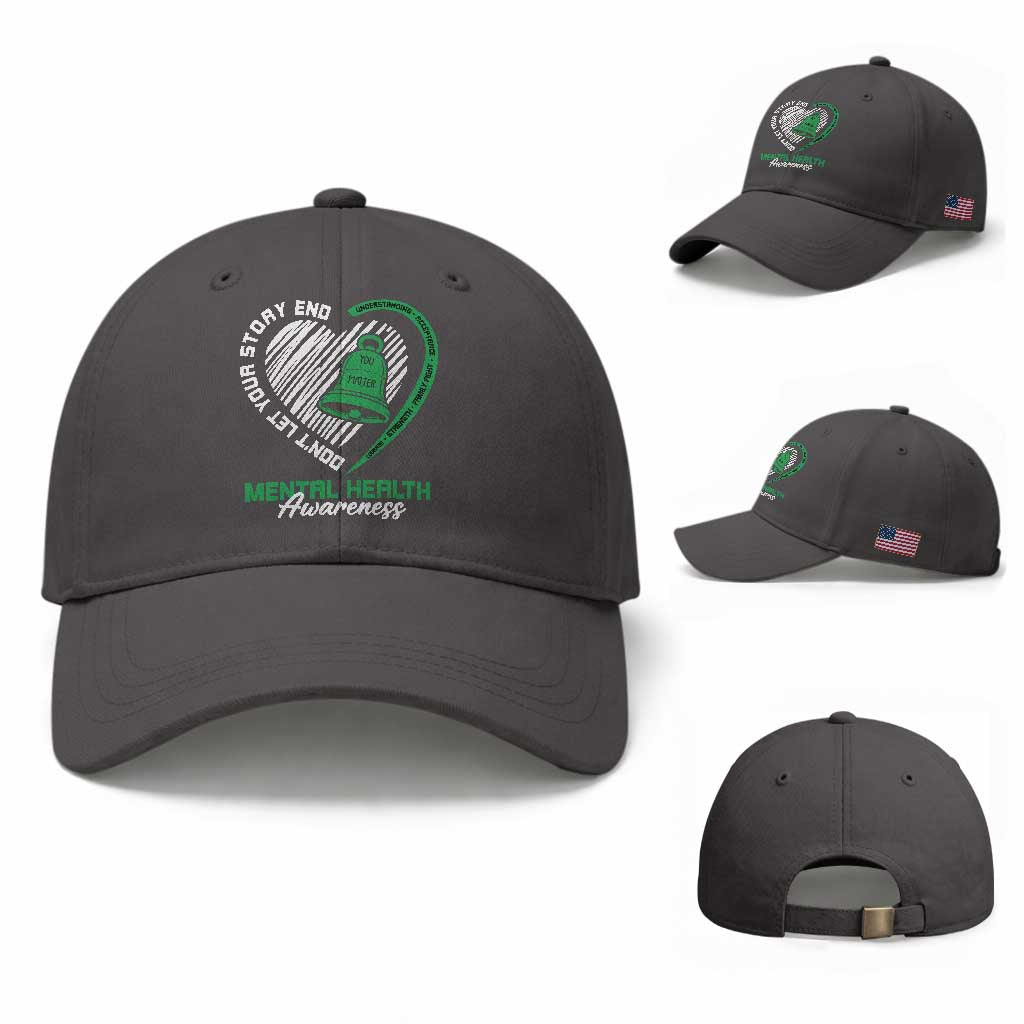 Mental Health Awarenes Baseball Cap Green Ribbon Inspirational Psychologist Therapist TS14 Baseball Cap Universal Fit Dark Gray Print Your Wear