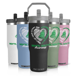 Mental Health Awarenes Flip Straw Tumbler Green Ribbon Inspirational Psychologist Therapist TS14 Print Your Wear