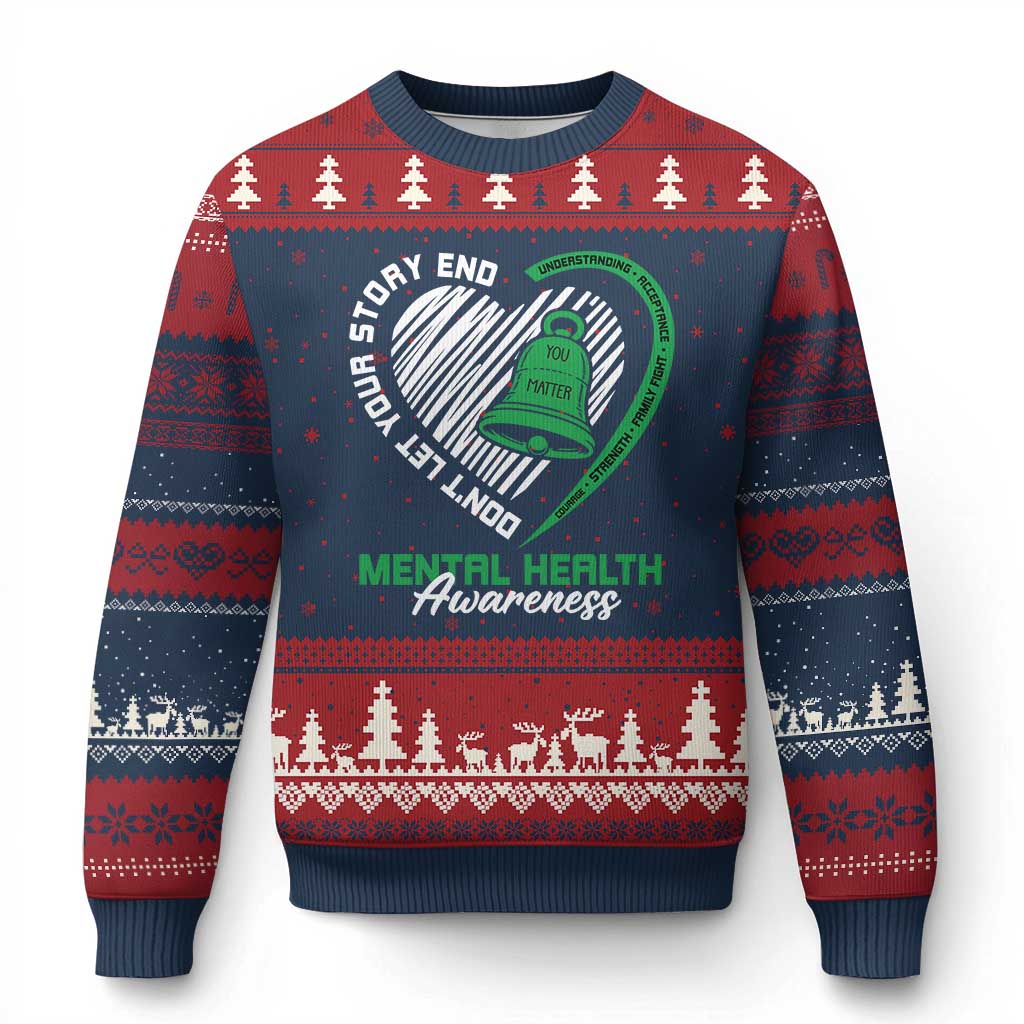 Mental Health Awarenes Ugly Christmas Sweater Green Ribbon Inspirational Psychologist Therapist TS14 Navy Red Print Your Wear