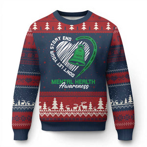 Mental Health Awarenes Ugly Christmas Sweater Green Ribbon Inspirational Psychologist Therapist TS14 Navy Red Print Your Wear
