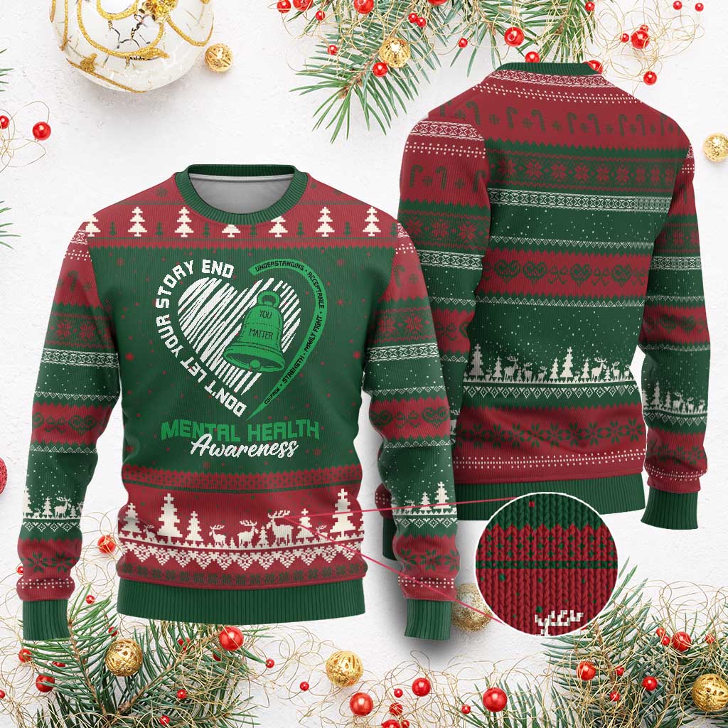 Mental Health Awarenes Ugly Christmas Sweater Green Ribbon Inspirational Psychologist Therapist TS14 Red Green Print Your Wear