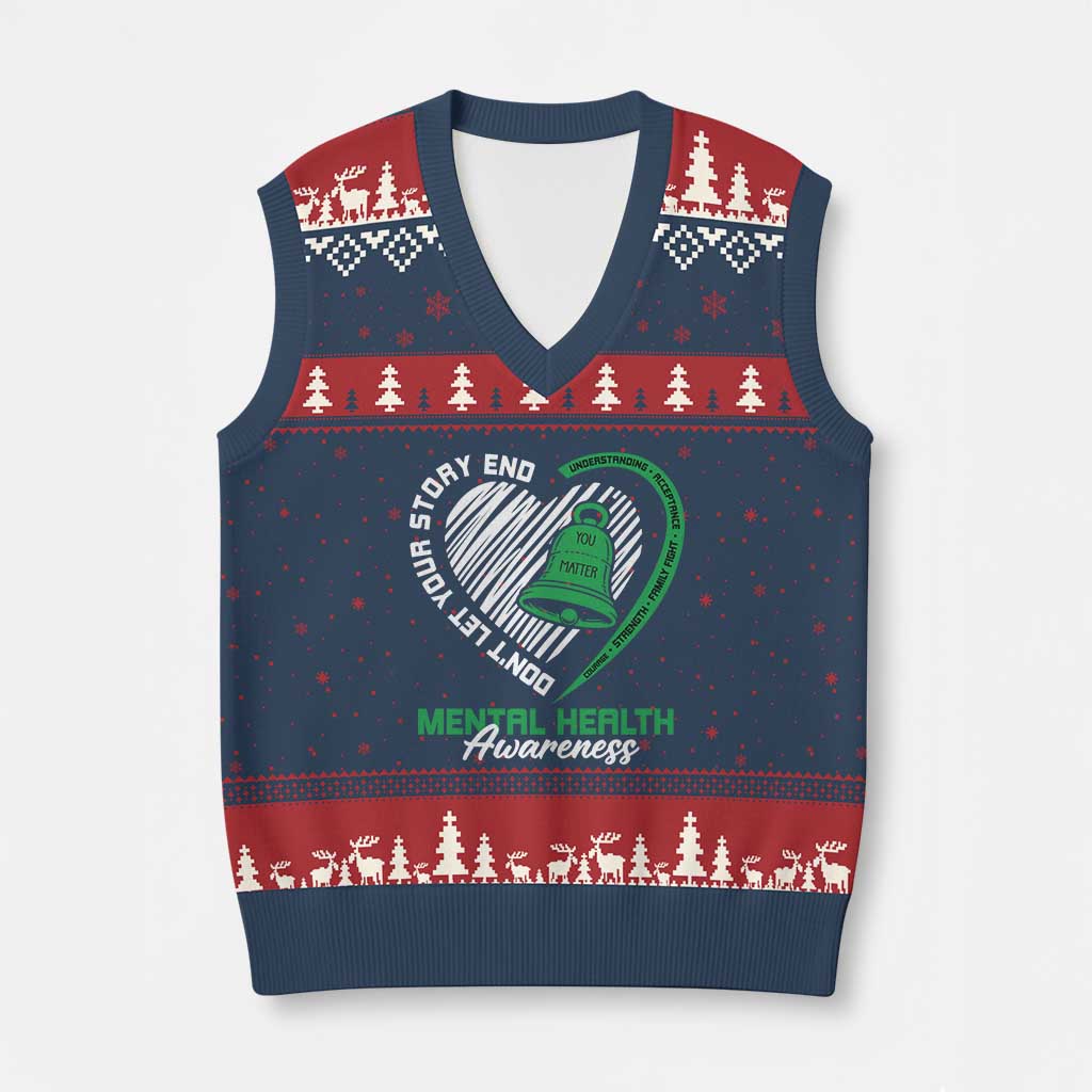 Mental Health Awarenes V-Neck Knit Sweater Vest Green Ribbon Inspirational Psychologist Therapist TS14 Navy Red Print Your Wear