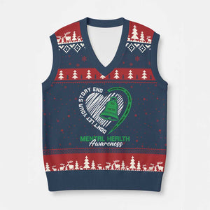 Mental Health Awarenes V-Neck Knit Sweater Vest Green Ribbon Inspirational Psychologist Therapist TS14 Navy Red Print Your Wear
