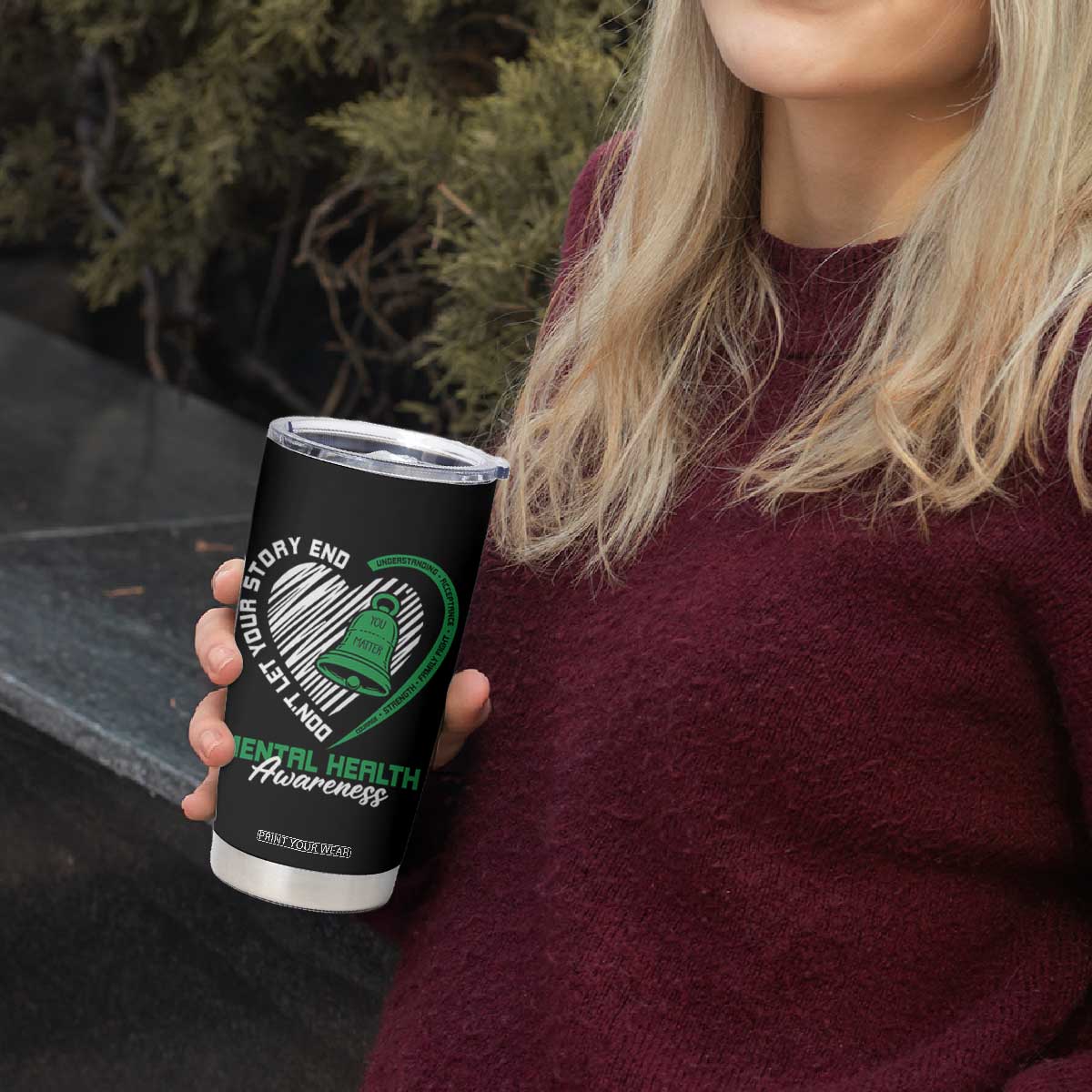 Mental Health Awarenes Tumbler Cup Green Ribbon Inspirational Psychologist Therapist TS14 Print Your Wear