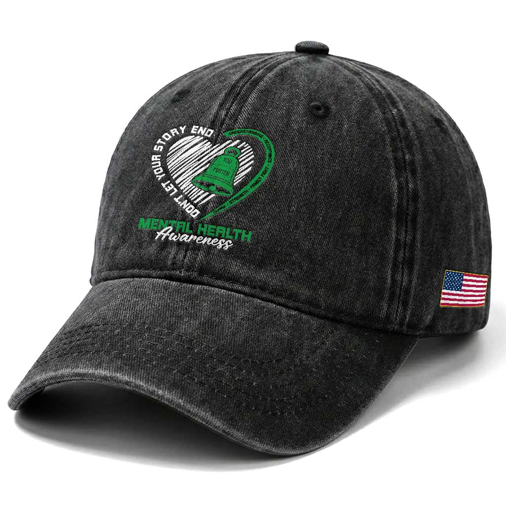 Mental Health Awarenes Washed Cotton Baseball Cap Green Ribbon Inspirational Psychologist Therapist TS14 Print Your Wear