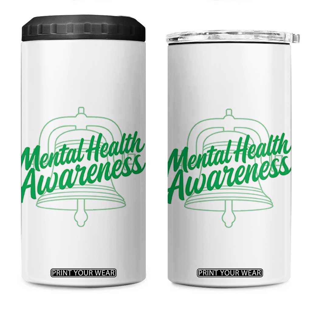 Mental Health Matters Awareness 4 in 1 Can Cooler Tumbler Support Squad Green Ribbon TS14 One Size: 16 oz White Print Your Wear