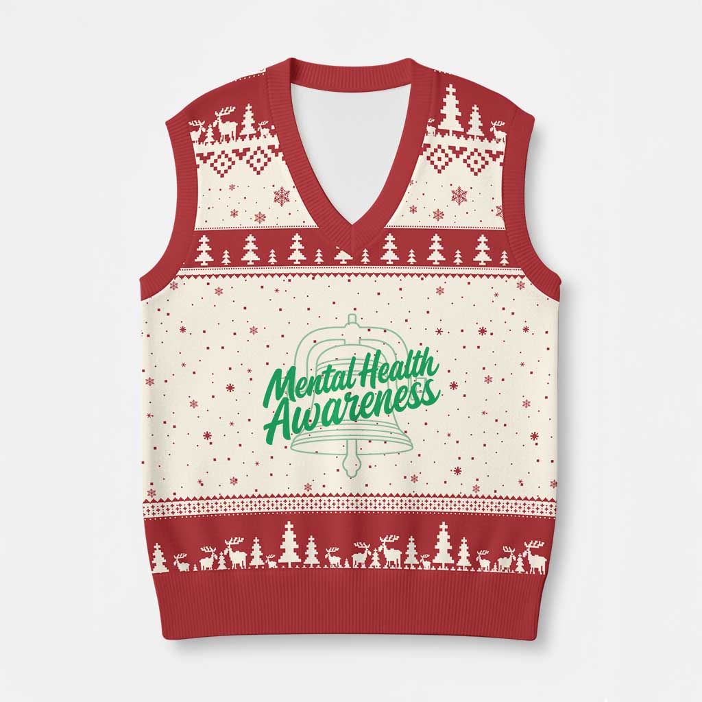 Mental Health Matters Awareness V-Neck Knit Sweater Vest Support Squad Green Ribbon TS14 Beige Red Print Your Wear