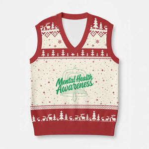 Mental Health Matters Awareness V-Neck Knit Sweater Vest Support Squad Green Ribbon TS14 Beige Red Print Your Wear