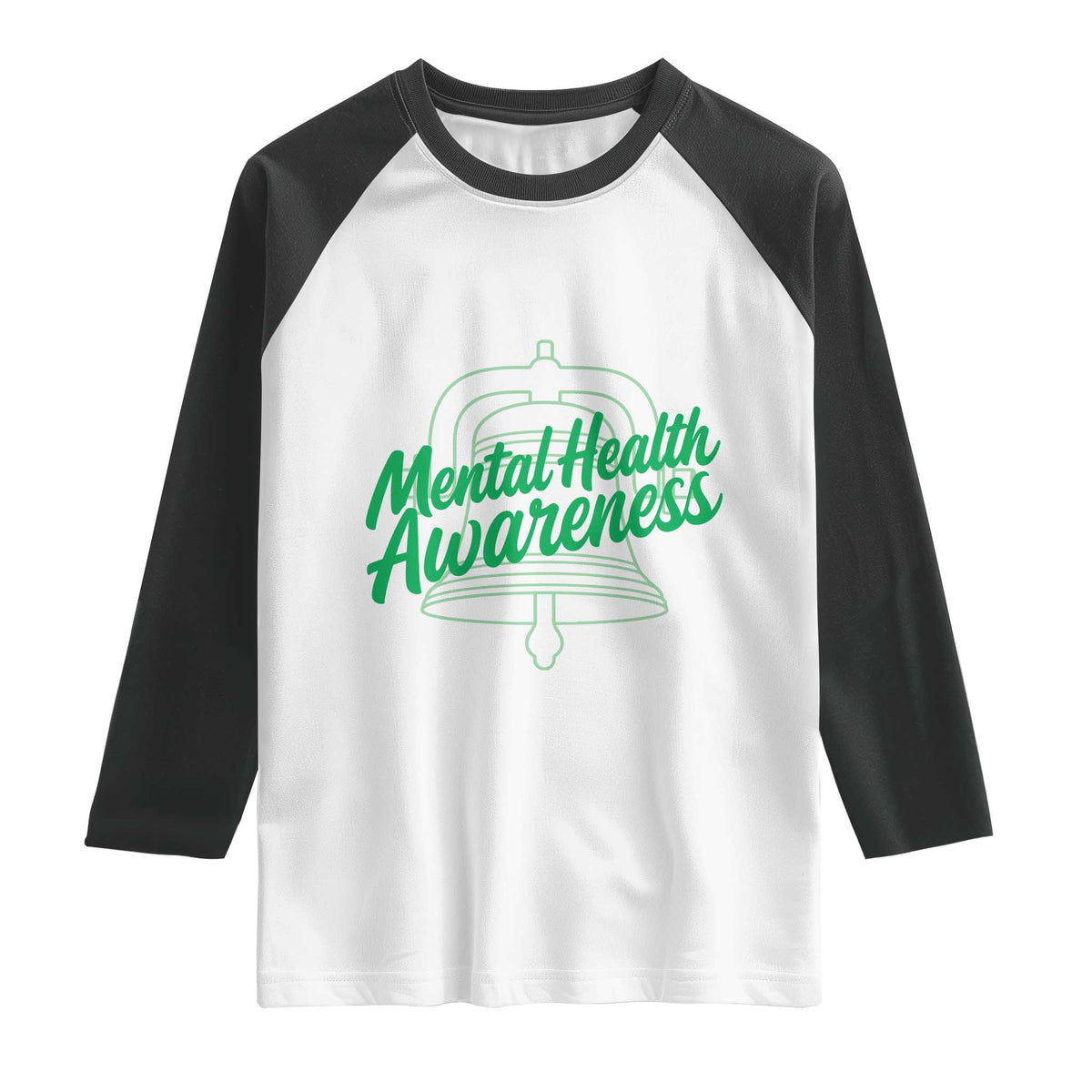 Mental Health Matters Awareness Raglan Shirt Support Squad Green Ribbon TS14 White Black Print Your Wear