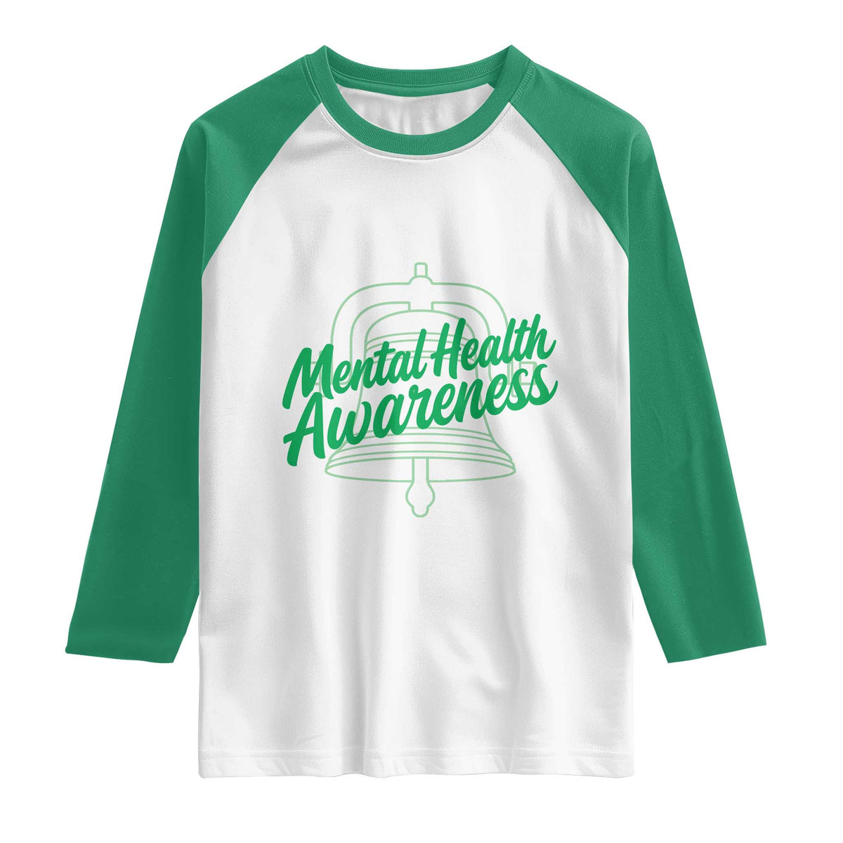 Mental Health Matters Awareness Raglan Shirt Support Squad Green Ribbon TS14 White Kelly Green Print Your Wear