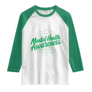 Mental Health Matters Awareness Raglan Shirt Support Squad Green Ribbon TS14 White Kelly Green Print Your Wear