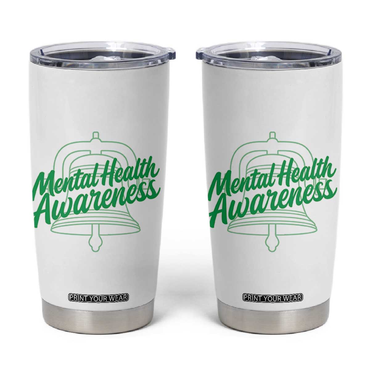 Mental Health Matters Awareness Tumbler Cup Support Squad Green Ribbon TS14 White Print Your Wear