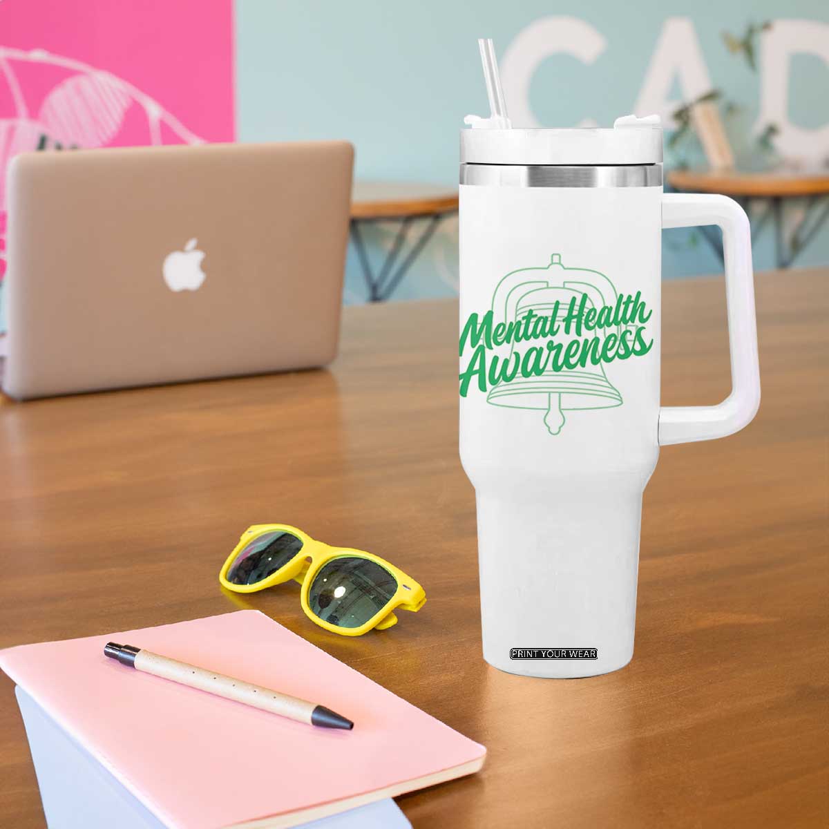 Mental Health Matters Awareness Tumbler With Handle Support Squad Green Ribbon TS14 Print Your Wear