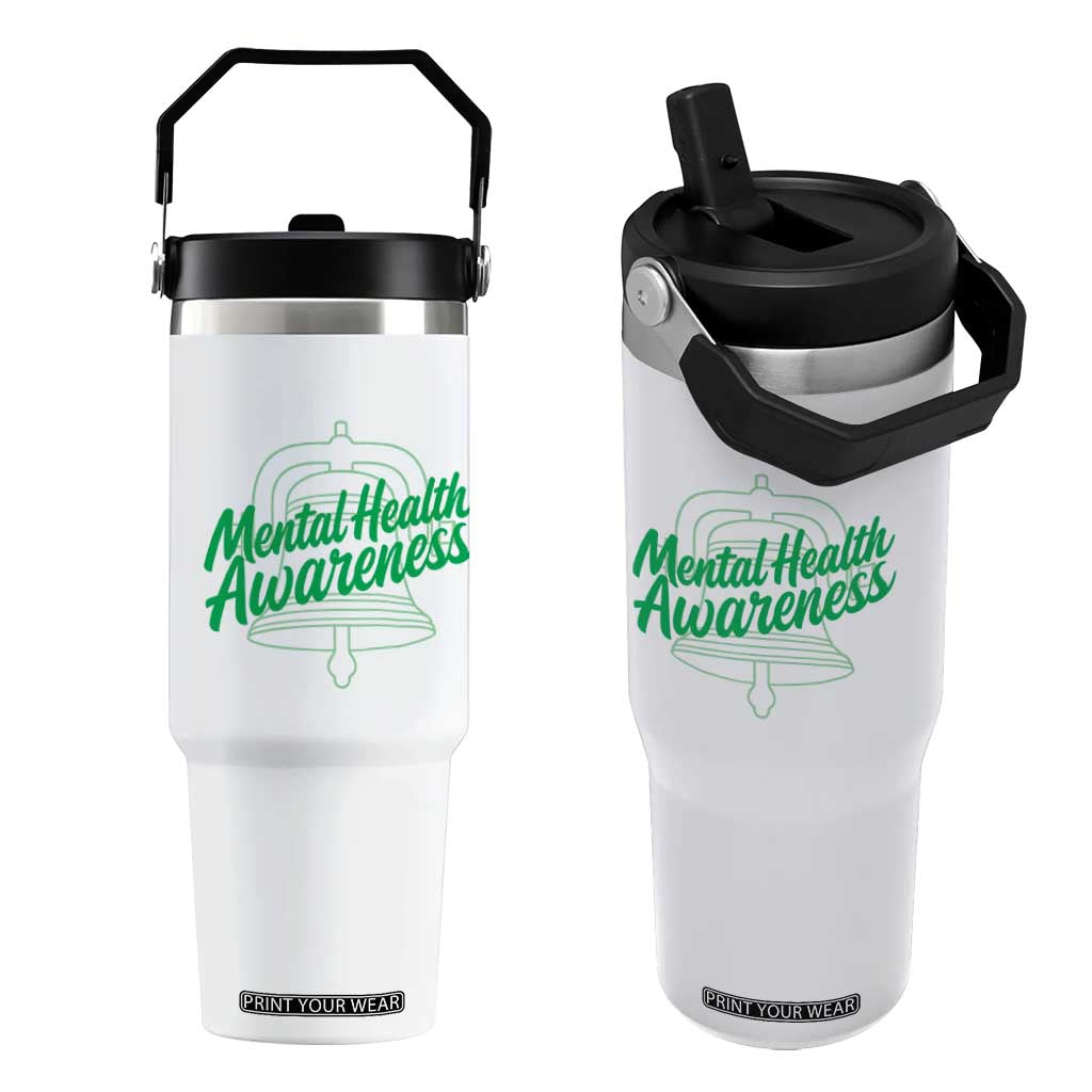 Mental Health Matters Awareness Flip Straw Tumbler Support Squad Green Ribbon TS14 One Size: 30 oz White Print Your Wear