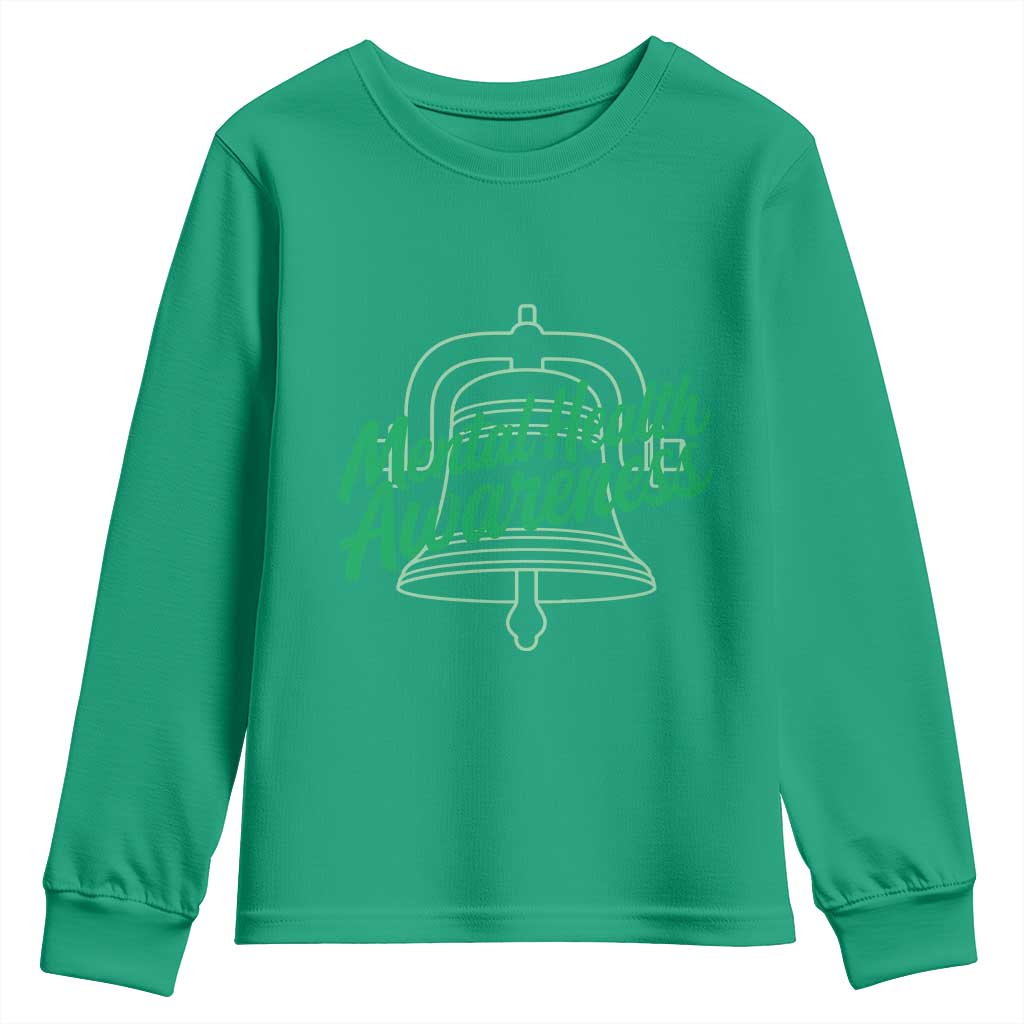 Mental Health Matters Awareness Youth Sweatshirt Support Squad Green Ribbon TS14 Irish Green Print Your Wear