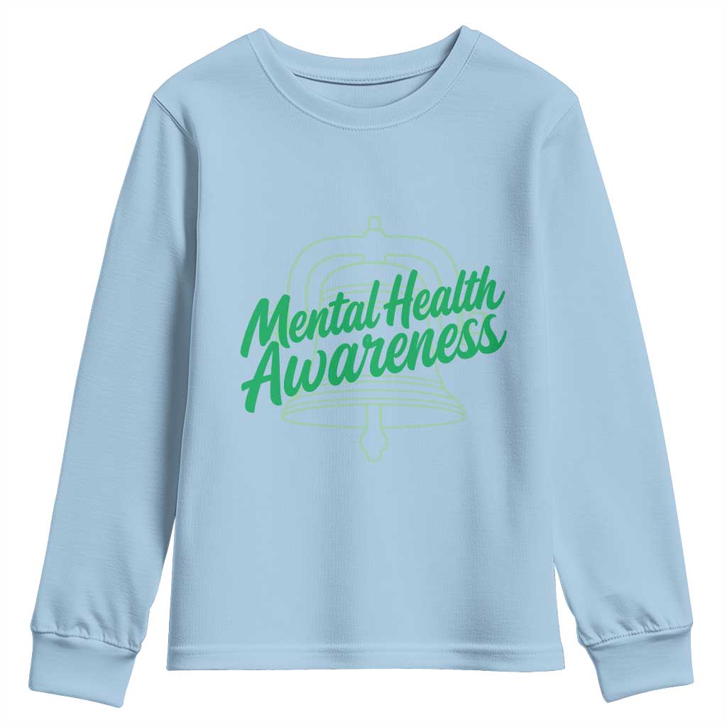 Mental Health Matters Awareness Youth Sweatshirt Support Squad Green Ribbon TS14 Light Blue Print Your Wear