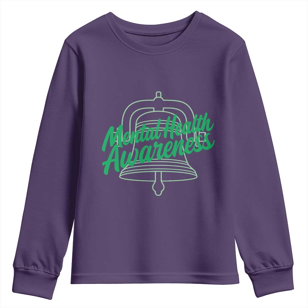 Mental Health Matters Awareness Youth Sweatshirt Support Squad Green Ribbon TS14 Purple Print Your Wear