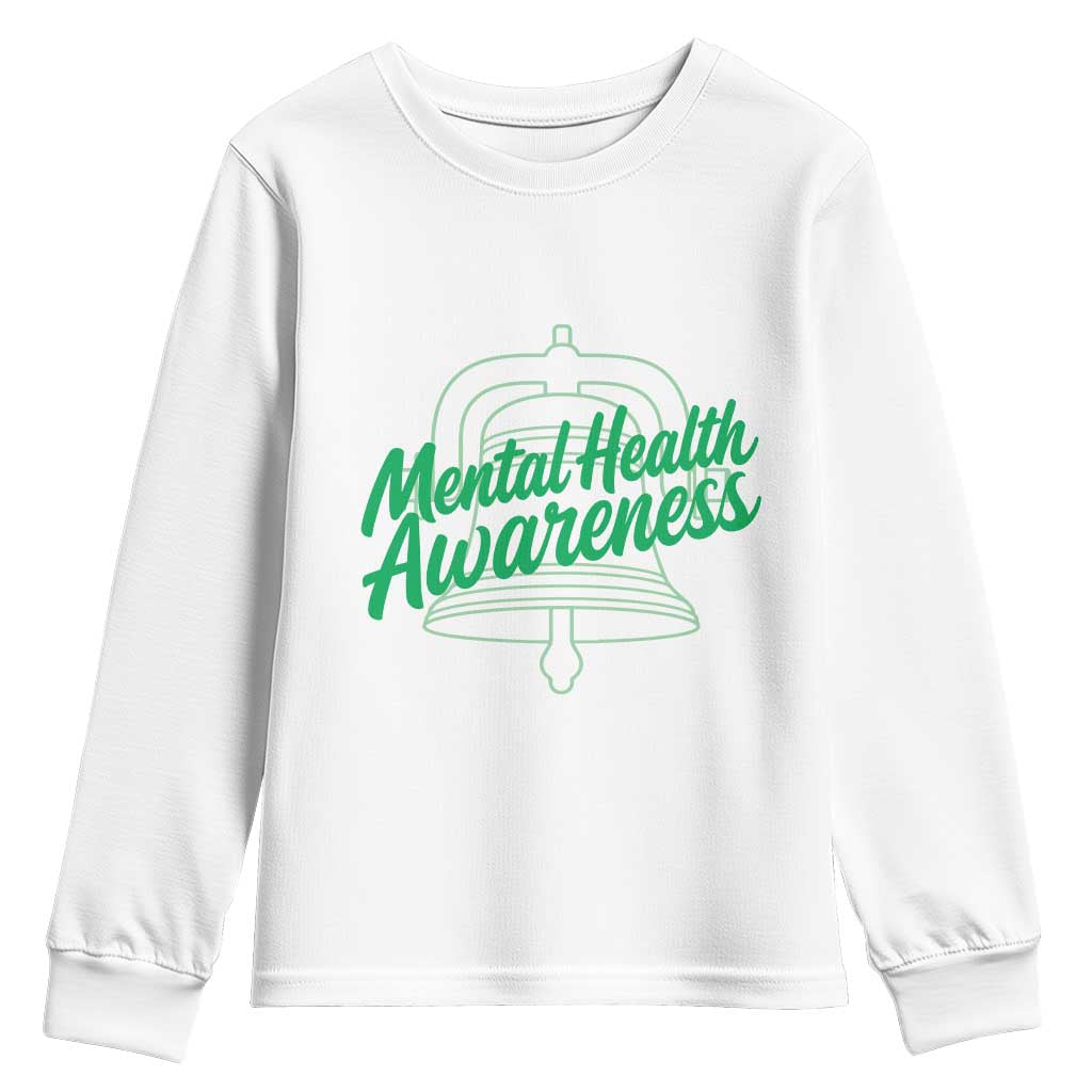 Mental Health Matters Awareness Youth Sweatshirt Support Squad Green Ribbon TS14 White Print Your Wear