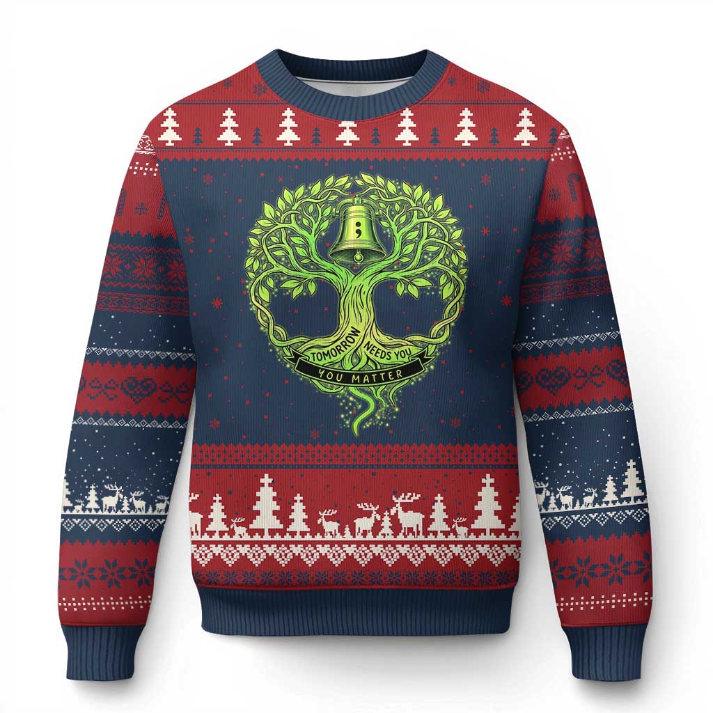 Mental Health Awarenes Ugly Christmas Sweater Tomorrow Needs You You Matter TS14 Navy Red Print Your Wear