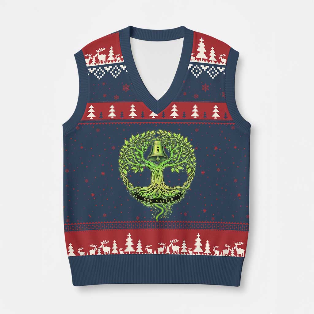 Mental Health Awarenes V-Neck Knit Sweater Vest Tomorrow Needs You You Matter TS14 Navy Red Print Your Wear