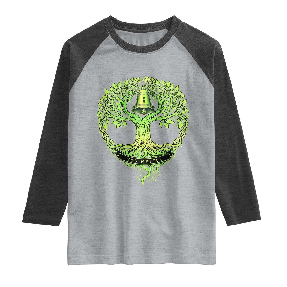 Mental Health Awarenes Raglan Shirt Tomorrow Needs You You Matter TS14 Heather Gray Heather Charcoal Print Your Wear