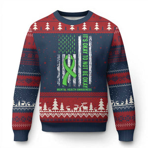 Mental Health Awarenes Ugly Christmas Sweater It's Okay To Not Be Okay TS14 Navy Red Print Your Wear