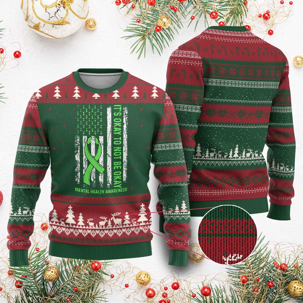 Mental Health Awarenes Ugly Christmas Sweater It's Okay To Not Be Okay TS14 Red Green Print Your Wear