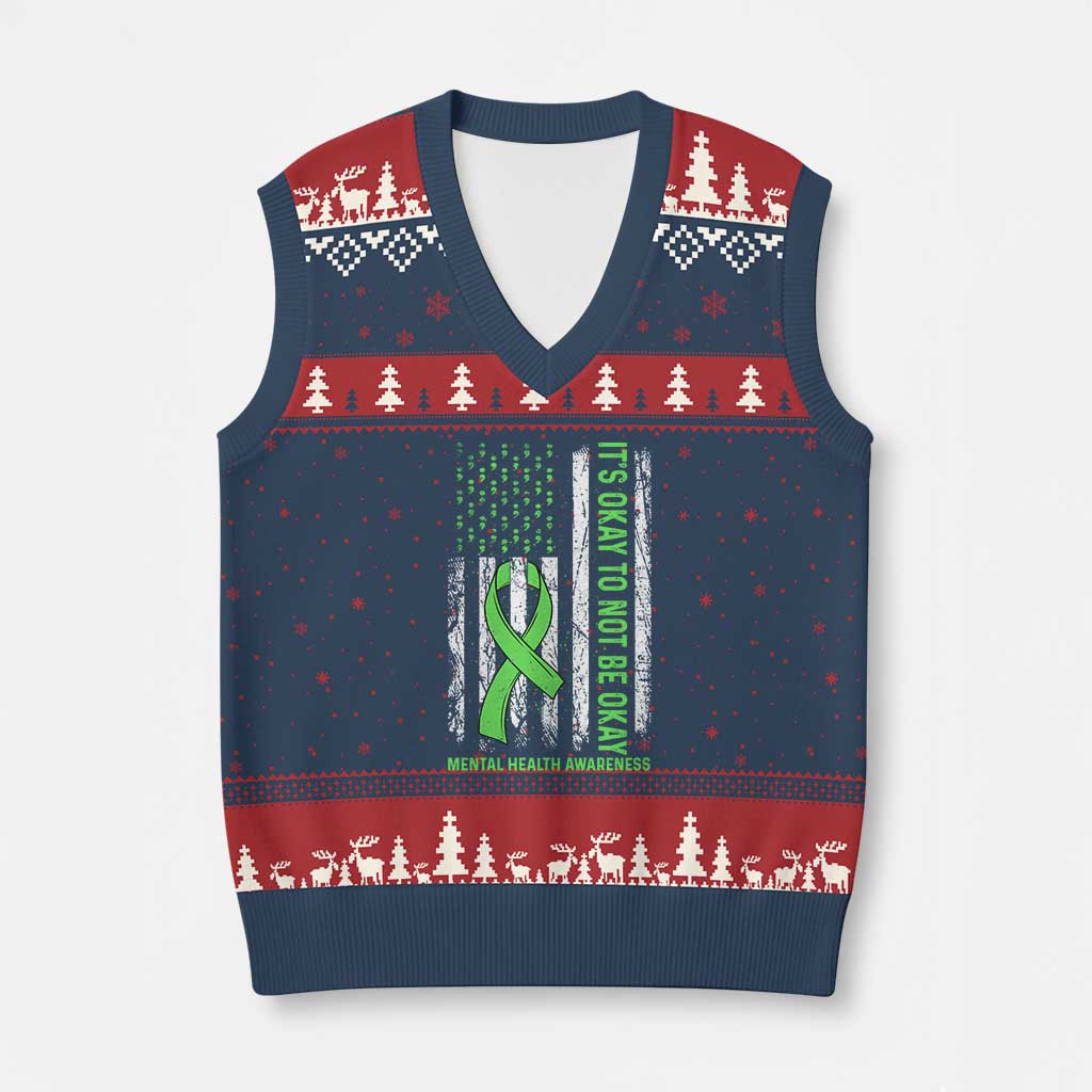 Mental Health Awarenes V-Neck Knit Sweater Vest It's Okay To Not Be Okay TS14 Navy Red Print Your Wear
