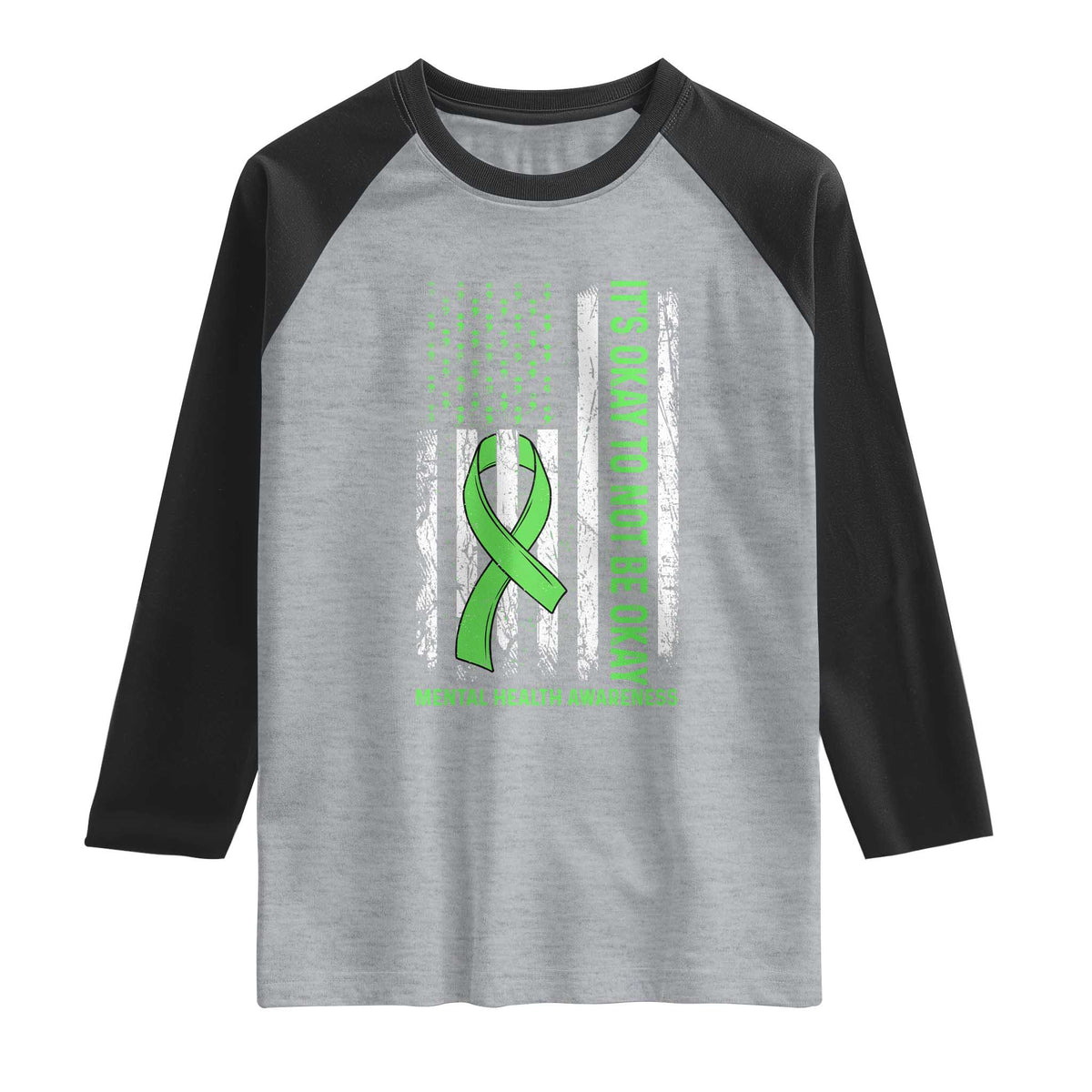 Mental Health Awarenes Raglan Shirt It's Okay To Not Be Okay TS14 Heather Gray Black Print Your Wear