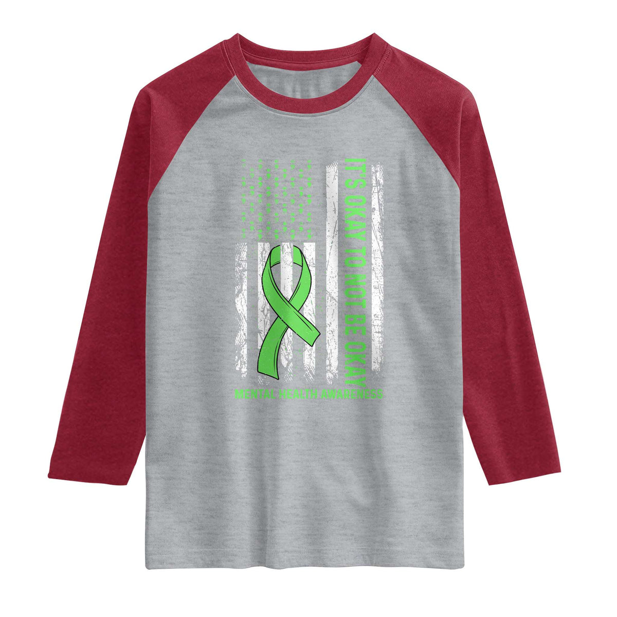 Mental Health Awarenes Raglan Shirt It's Okay To Not Be Okay TS14 Heather Gray Heather Red Print Your Wear