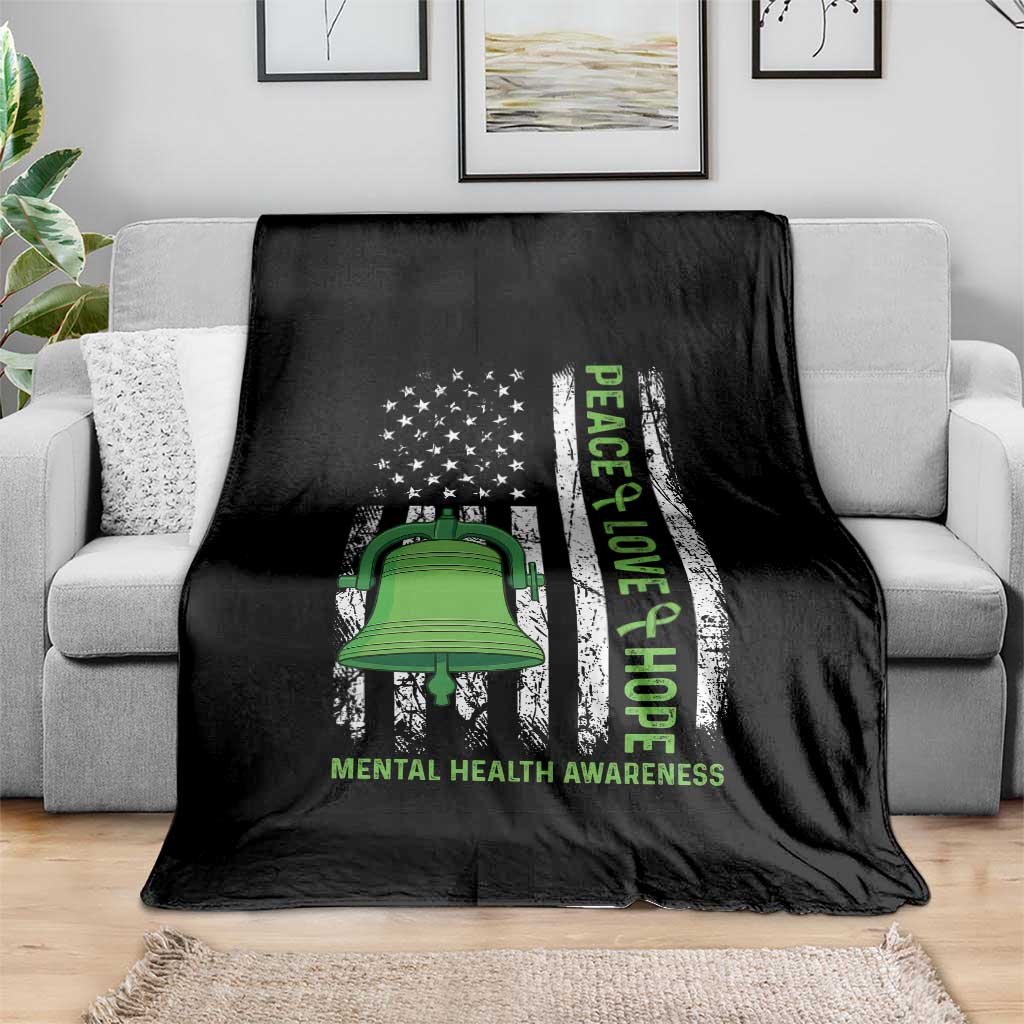 Mental Health Awarenes Throw Blanket Peace Love Hope Green Ribbon TS14 Print Your Wear