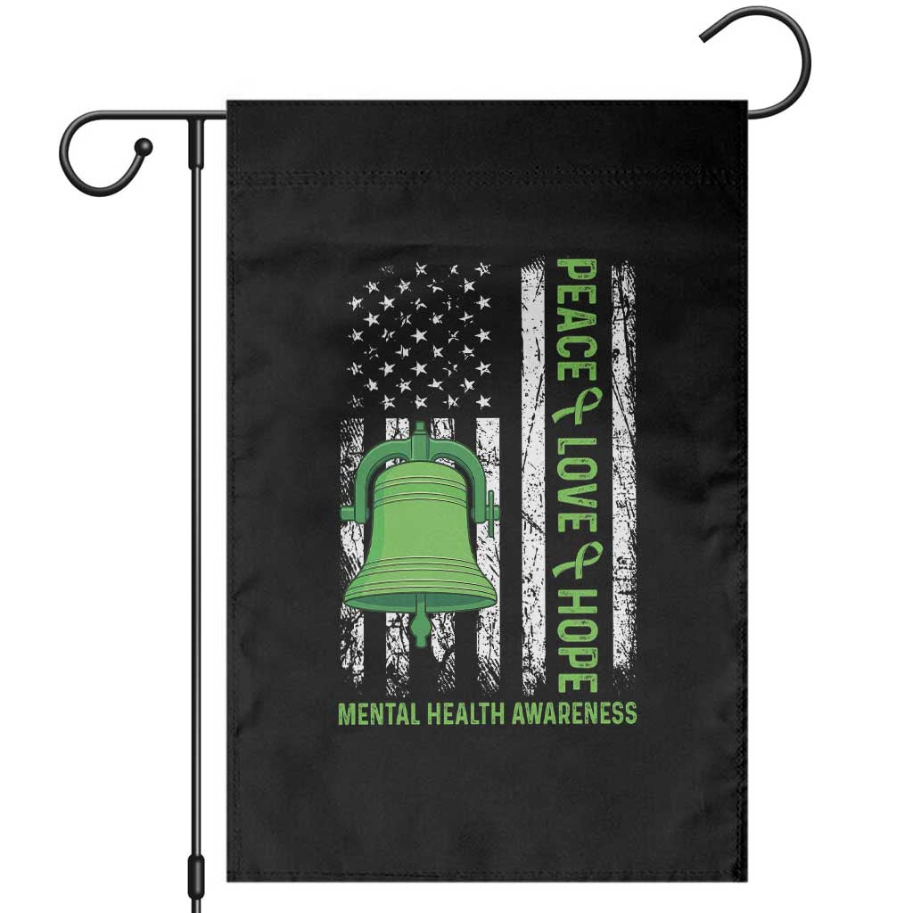 Mental Health Awarenes Garden Flag Peace Love Hope Green Ribbon TS14 Black Print Your Wear