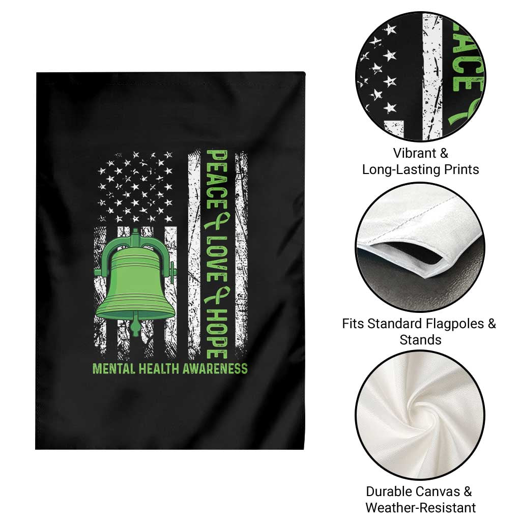 Mental Health Awarenes Garden Flag Peace Love Hope Green Ribbon TS14 Print Your Wear