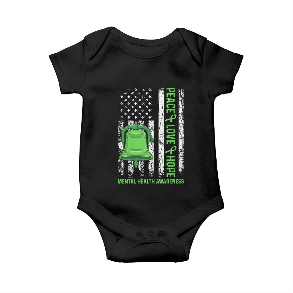 Mental Health Awarenes Baby Onesie Peace Love Hope Green Ribbon TS14 Black Print Your Wear