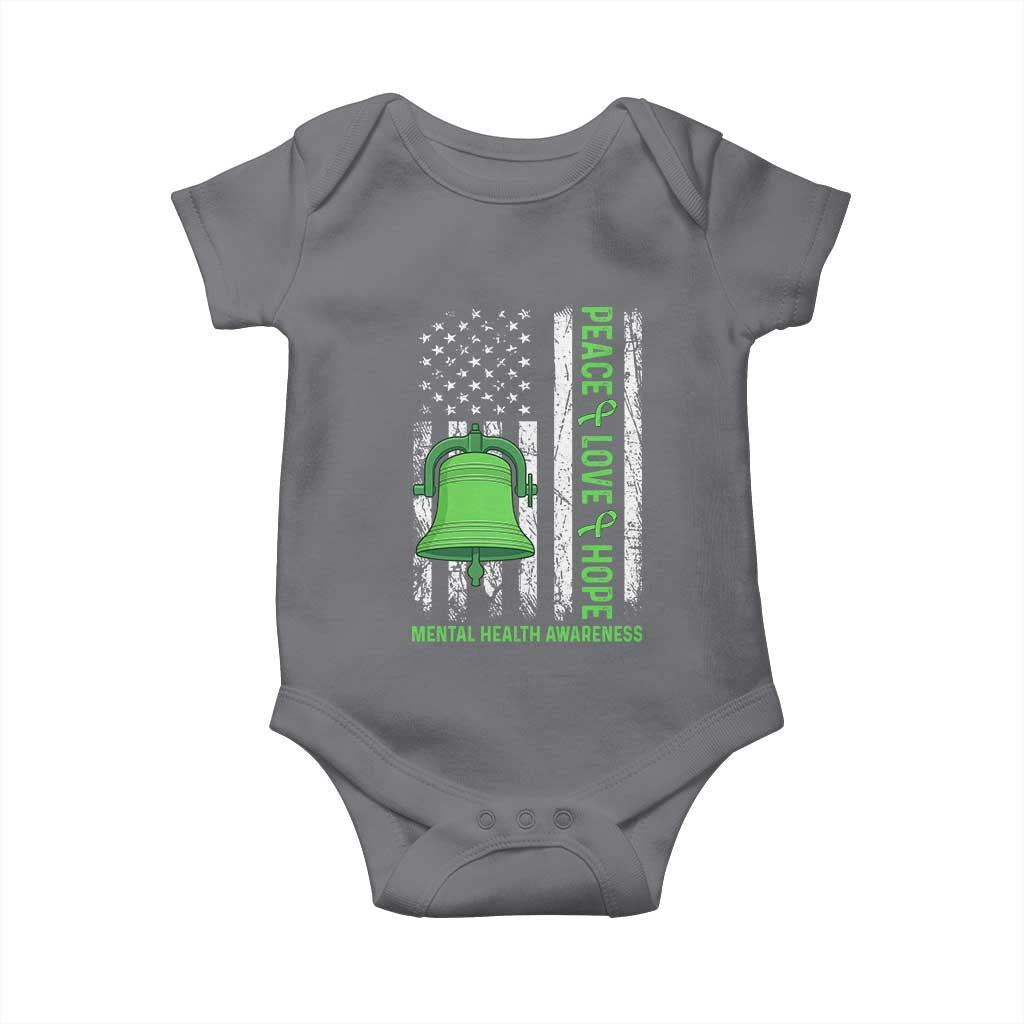Mental Health Awarenes Baby Onesie Peace Love Hope Green Ribbon TS14 Charcoal Print Your Wear