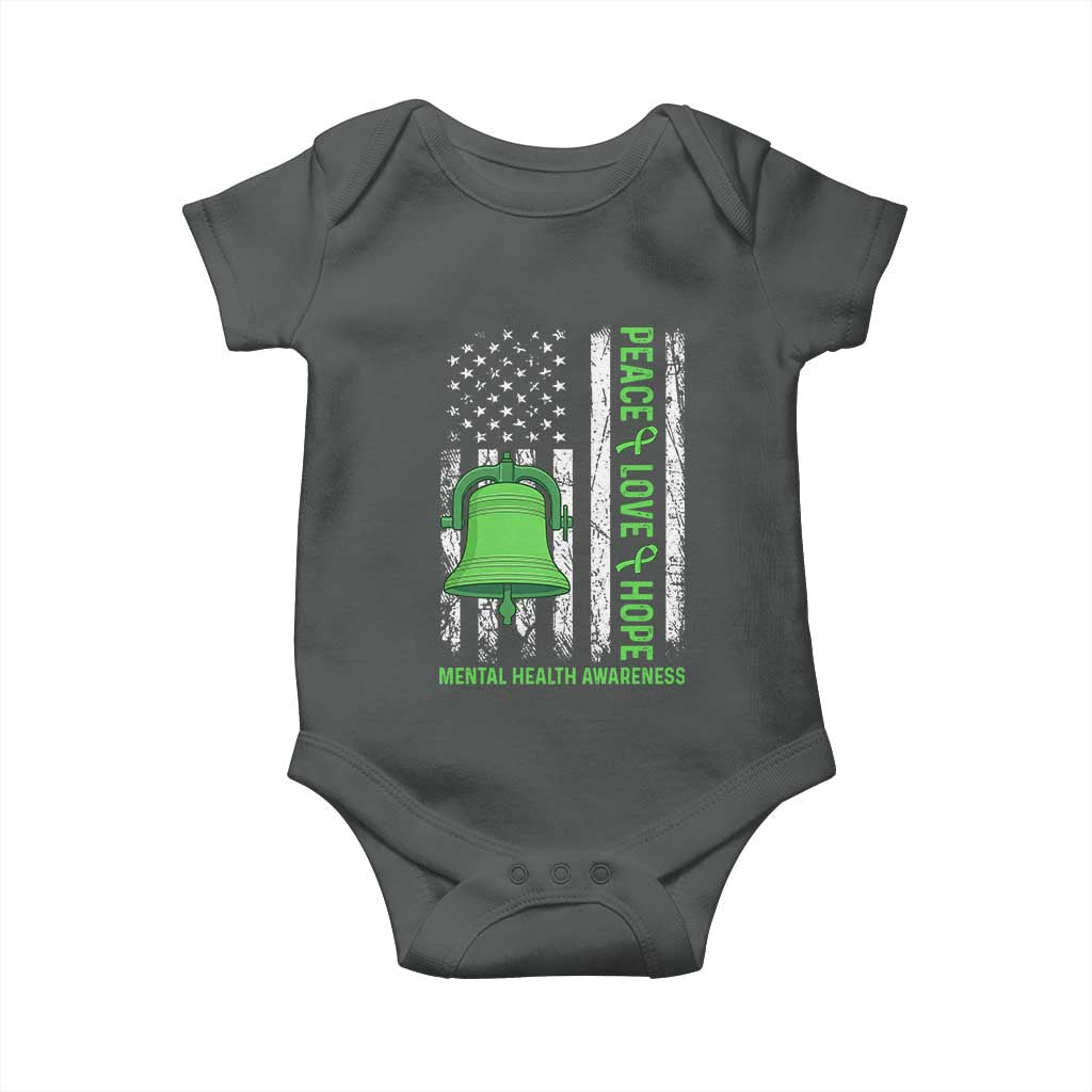 Mental Health Awarenes Baby Onesie Peace Love Hope Green Ribbon TS14 Dark Heather Print Your Wear