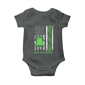 Mental Health Awarenes Baby Onesie Peace Love Hope Green Ribbon TS14 Dark Heather Print Your Wear