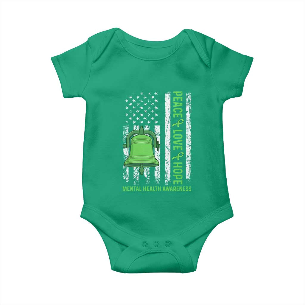 Mental Health Awarenes Baby Onesie Peace Love Hope Green Ribbon TS14 Irish Green Print Your Wear