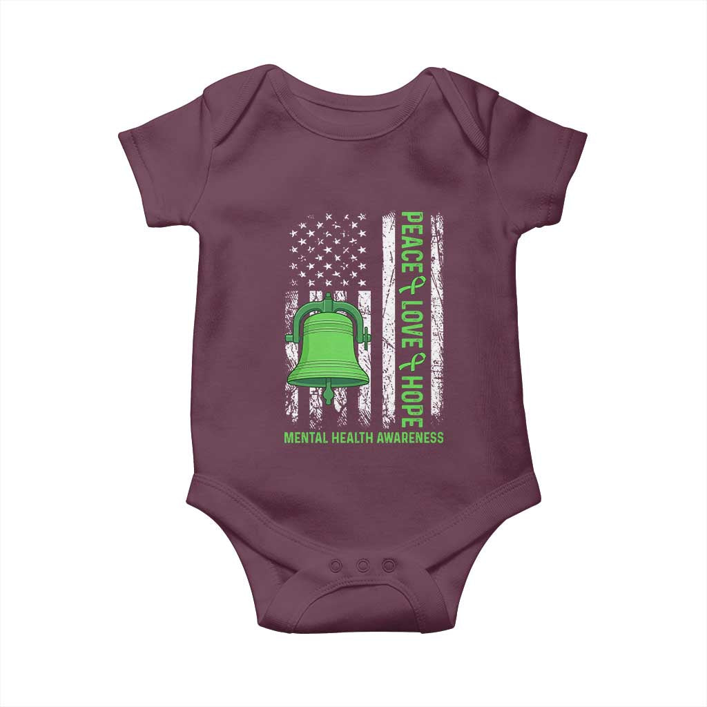 Mental Health Awarenes Baby Onesie Peace Love Hope Green Ribbon TS14 Maroon Print Your Wear