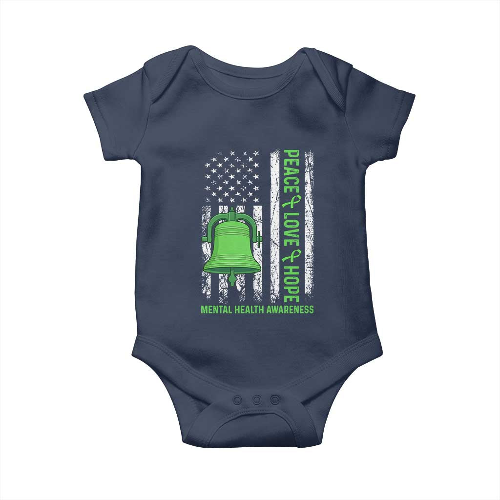 Mental Health Awarenes Baby Onesie Peace Love Hope Green Ribbon TS14 Navy Print Your Wear
