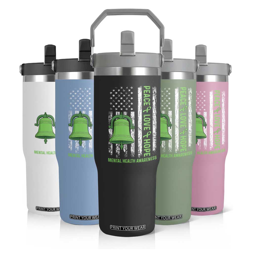 Mental Health Awarenes Flip Straw Tumbler Peace Love Hope Green Ribbon TS14 Print Your Wear