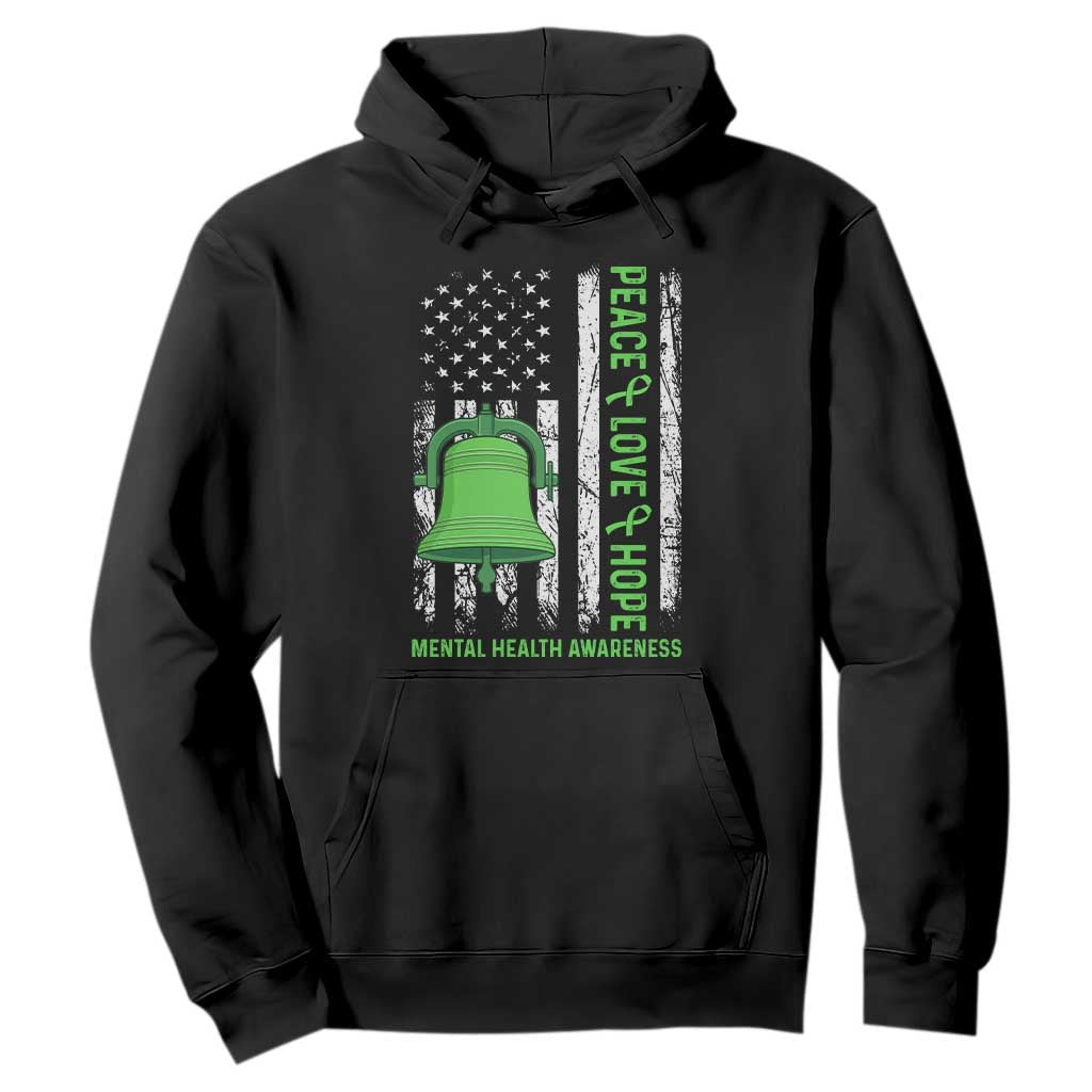 Mental Health Awarenes Hoodie Peace Love Hope Green Ribbon TS14 Black Print Your Wear